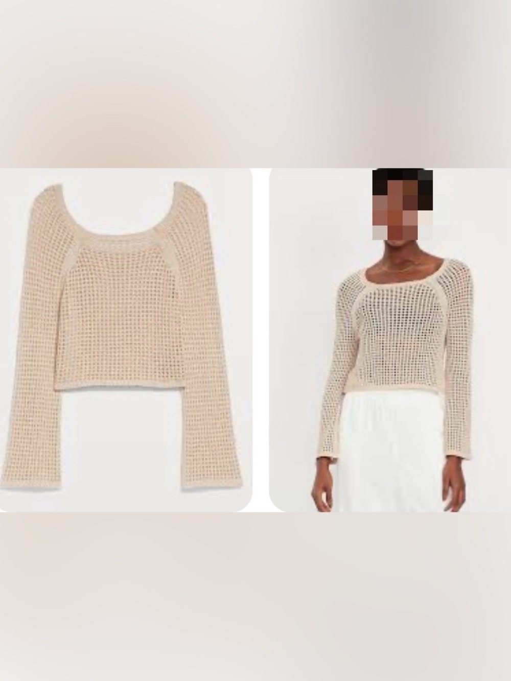 Old Navy Beige Open-Knit Cropped Scoop Neck Sweater